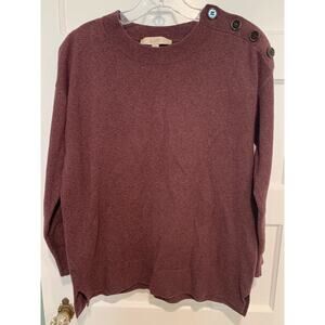 Loft Women’s Sweater Size Medium Long Sleeve Burgundy Pullover Shoulder Button